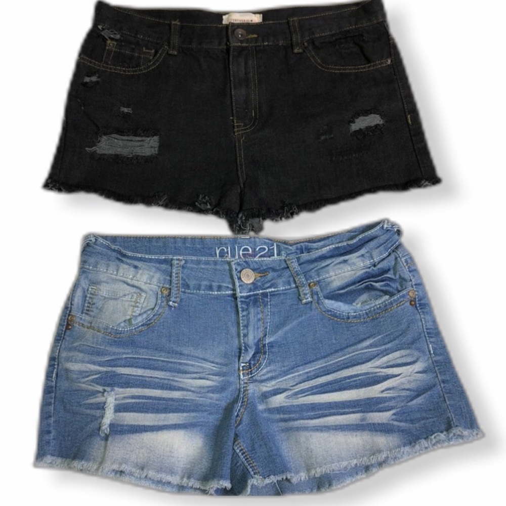 2 Pairs Denim Frayed Shorts-Sz 31 / 9/10